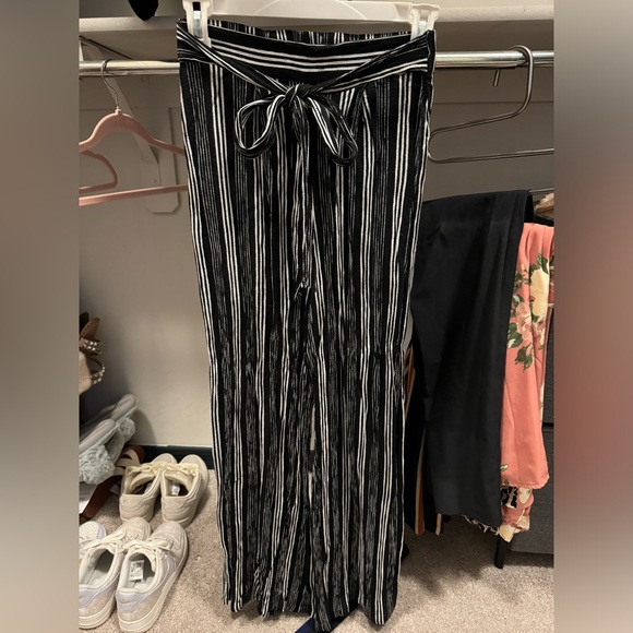 Black stripped linen pants - Picture 1 of 2